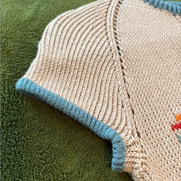 Hand Knit 70s Insired Sunset Ringer Tee, size S-M - Picture 6 of 13